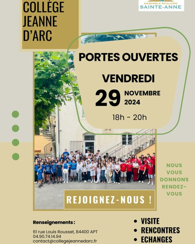 Portes ouvertes du collège Jeanne d'Arc le vendredi 29 novembre