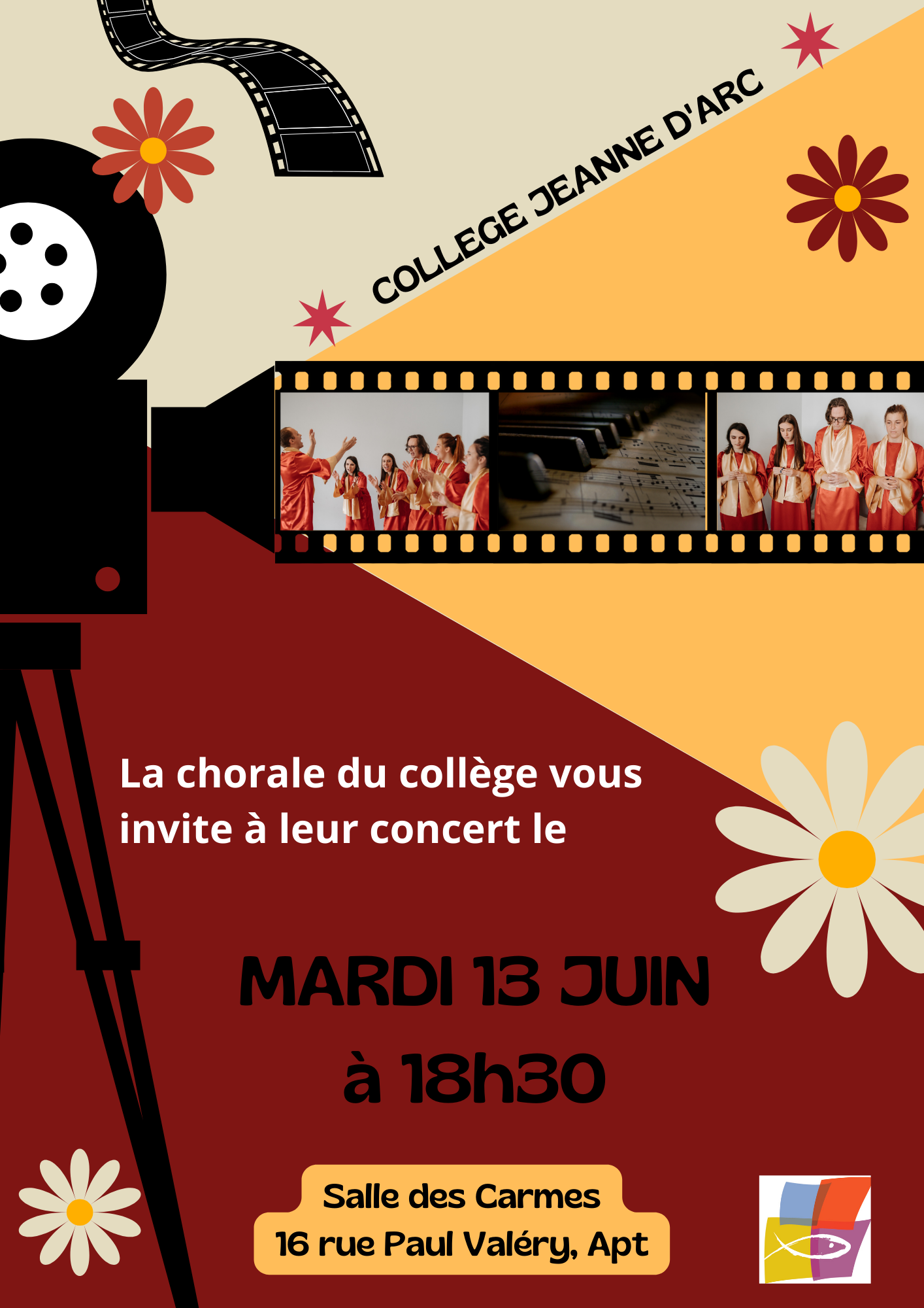 Le mardi 13 juin à 18h30 à la Salle des Carme, le collège Jeanne d'Arc vous invite au concert de la chorale